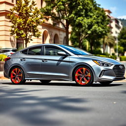 A stunning Hyundai Elantra parked on a scenic street, showcasing sleek lines and a modern design