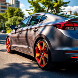 A stunning Hyundai Elantra parked on a scenic street, showcasing sleek lines and a modern design