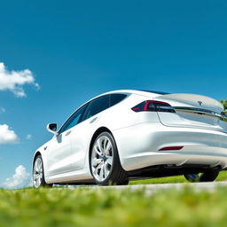 A sleek white Tesla car parked elegantly, showcasing its modern design and smooth curves