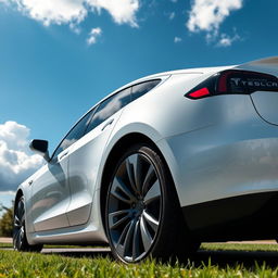 A sleek white Tesla car parked elegantly, showcasing its modern design and smooth curves