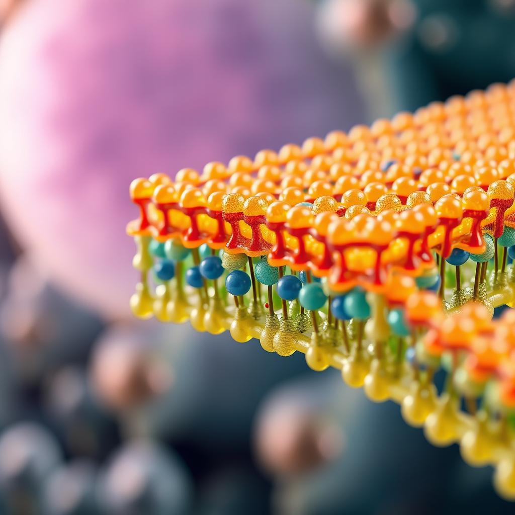 A highly detailed artistic representation of a cellular membrane, showcasing its intricate structure