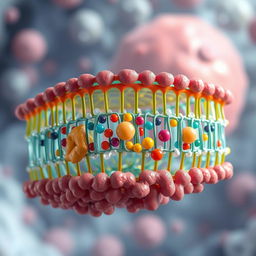 A highly detailed artistic representation of a cellular membrane, showcasing its intricate structure