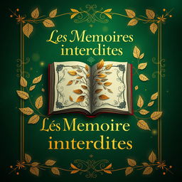 A book cover design for "Les Mémoires interdites", featuring a vivid green background embellished with soft light gold elements