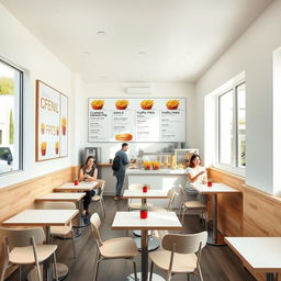 A modern small french fries restaurant featuring a simple and clean decoration