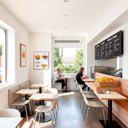 A modern small french fries restaurant featuring a simple and clean decoration