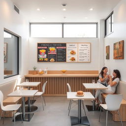 A modern small french fries restaurant featuring a simple and clean decoration