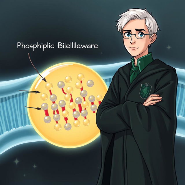 A detailed illustration showcasing the lipids of a cell membrane, focusing on the phospholipid bilayer structure, with clear representations of hydrophilic heads and hydrophobic tails