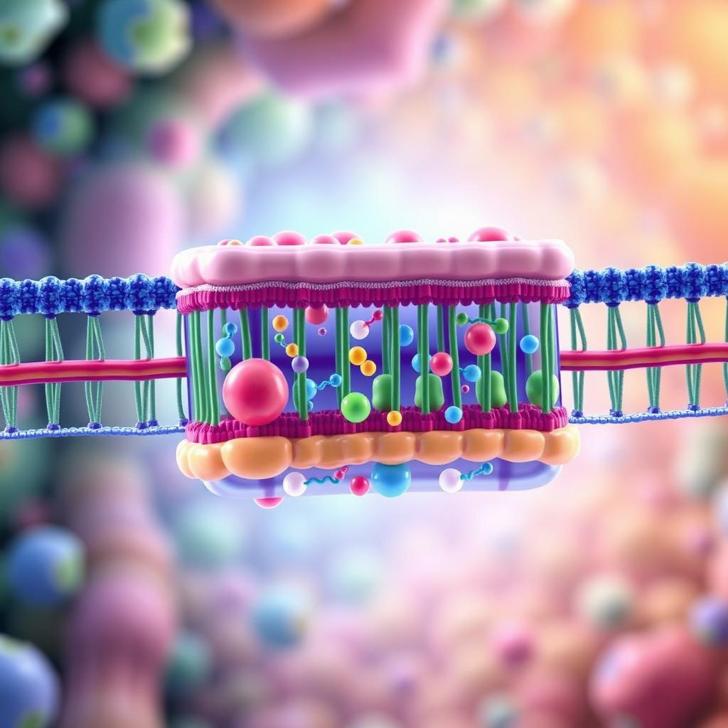 An animated depiction of a cellular membrane, showcasing its dynamic structure with lipid bilayer layers