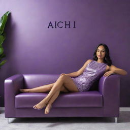 A stylish, purple-toned girl comfortably lounging on a sleek, gleaming modern couch, with the name 'SACHI' prominently displayed in the backdrop.