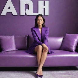 An animated, chic girl in purple hues, seated on a glossy, modern couch with the name 'SACHI' featured prominently in the background.