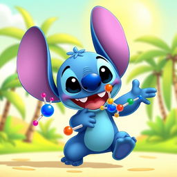 A whimsical cartoon character resembling a blue alien creature with large ears and big expressive eyes, inspired by Stitch from a popular animated movie