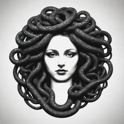 Modify the previous stencil drawing, transforming Medusa's snakes into wires branching out to connect to computers, hence embodying the concept of global digital networking.