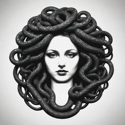 Modify the previous stencil drawing, transforming Medusa's snakes into wires branching out to connect to computers, hence embodying the concept of global digital networking.