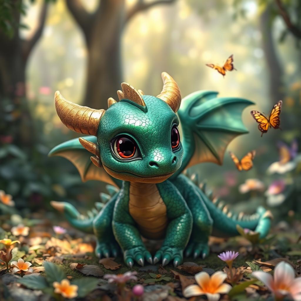 A charming juvenile dragon, characterized by its small size and playful demeanor