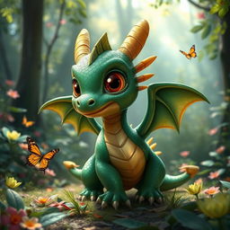 A charming juvenile dragon, characterized by its small size and playful demeanor