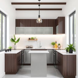 A modern, small kitchen design featuring sleek cabinetry, a minimalist aesthetic, and an efficient layout