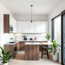 A modern, small kitchen design featuring sleek cabinetry, a minimalist aesthetic, and an efficient layout