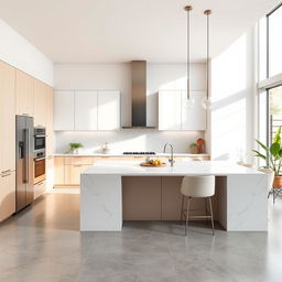 A modern kitchen design for 2024 featuring sleek cabinetry, state-of-the-art appliances, and a minimalist aesthetic