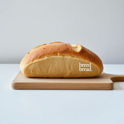 A minimalistic image of a loaf of freshly baked bread, placed on a simple wooden cutting board