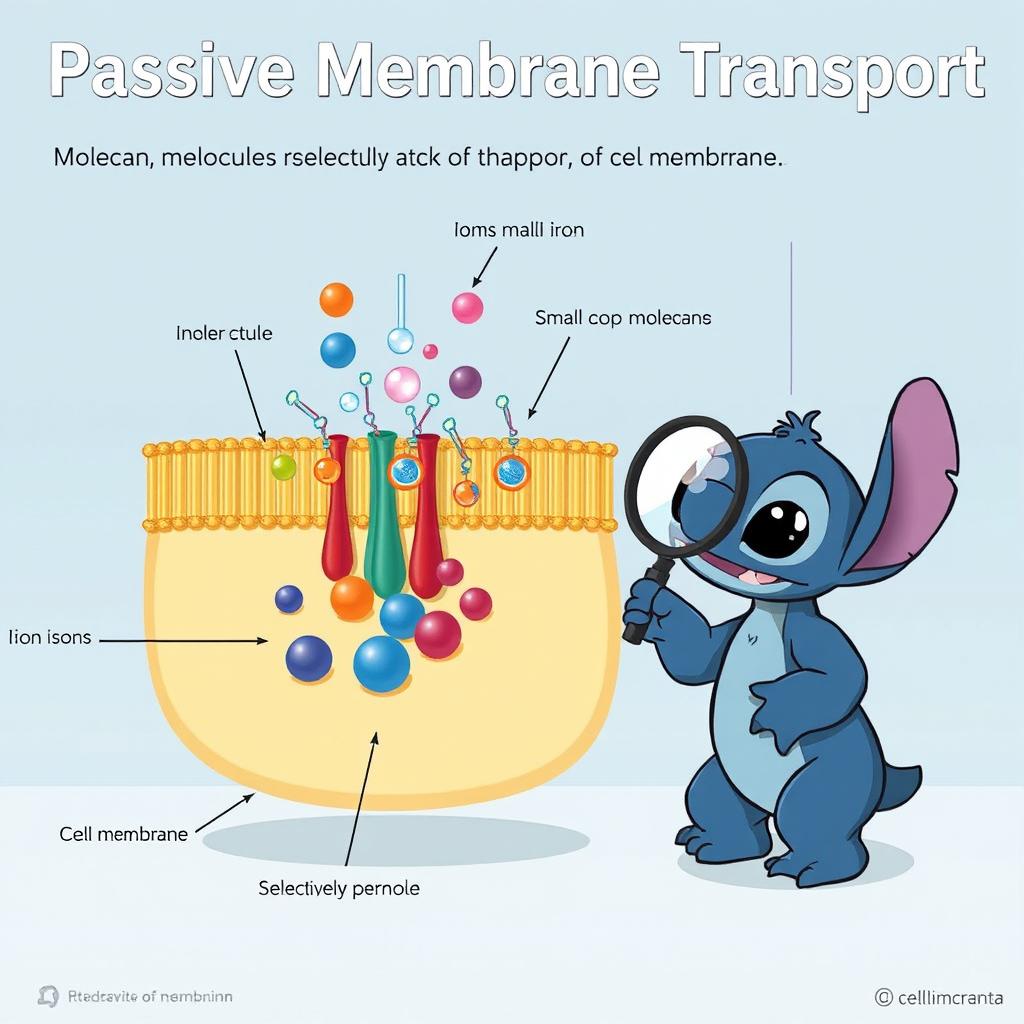 A detailed illustration of passive membrane transport, showcasing the movement of molecules across a cell membrane