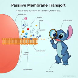 A detailed illustration of passive membrane transport, showcasing the movement of molecules across a cell membrane