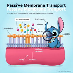 A detailed illustration of passive membrane transport, showcasing the movement of molecules across a cell membrane