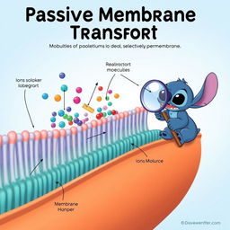 A detailed illustration of passive membrane transport, showcasing the movement of molecules across a cell membrane