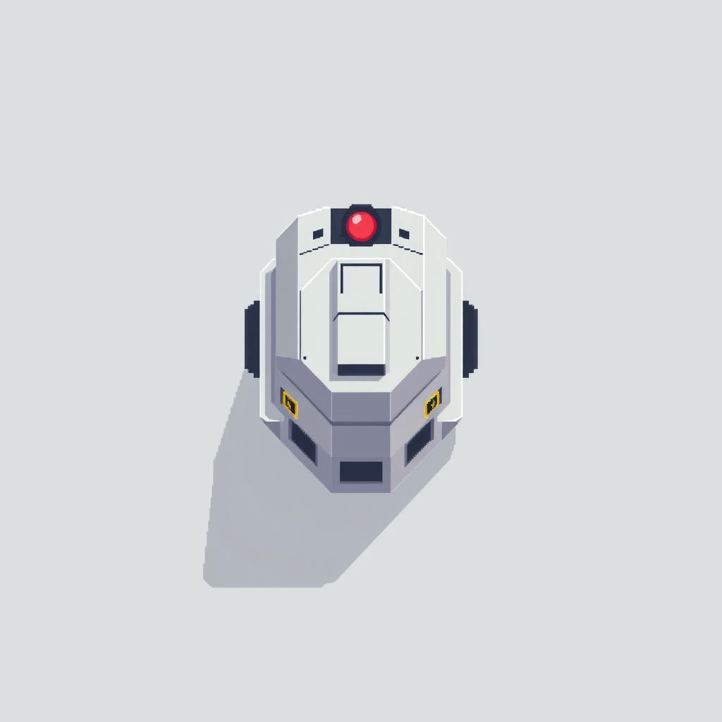 A top-down view of a laser turret designed in minimalistic pixel art style