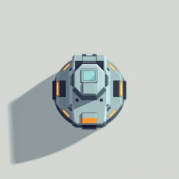 A top-down view of a laser turret designed in minimalistic pixel art style