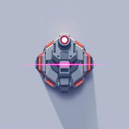 A top-down view of a laser turret designed in minimalistic pixel art style