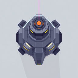 A top-down view of a laser turret designed in minimalistic pixel art style