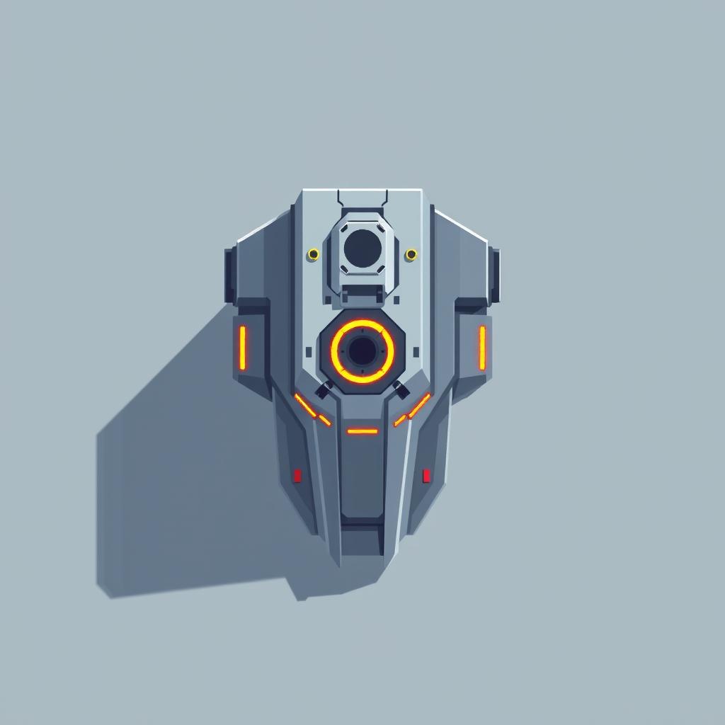 A top-down view of a laser turret designed in minimalistic pixel art style