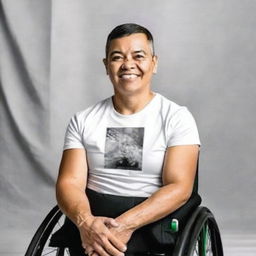 Generate a dignified and inspiring portrait of a person with a physical disability. Make sure the image highlights their strength, resilience, and individuality.