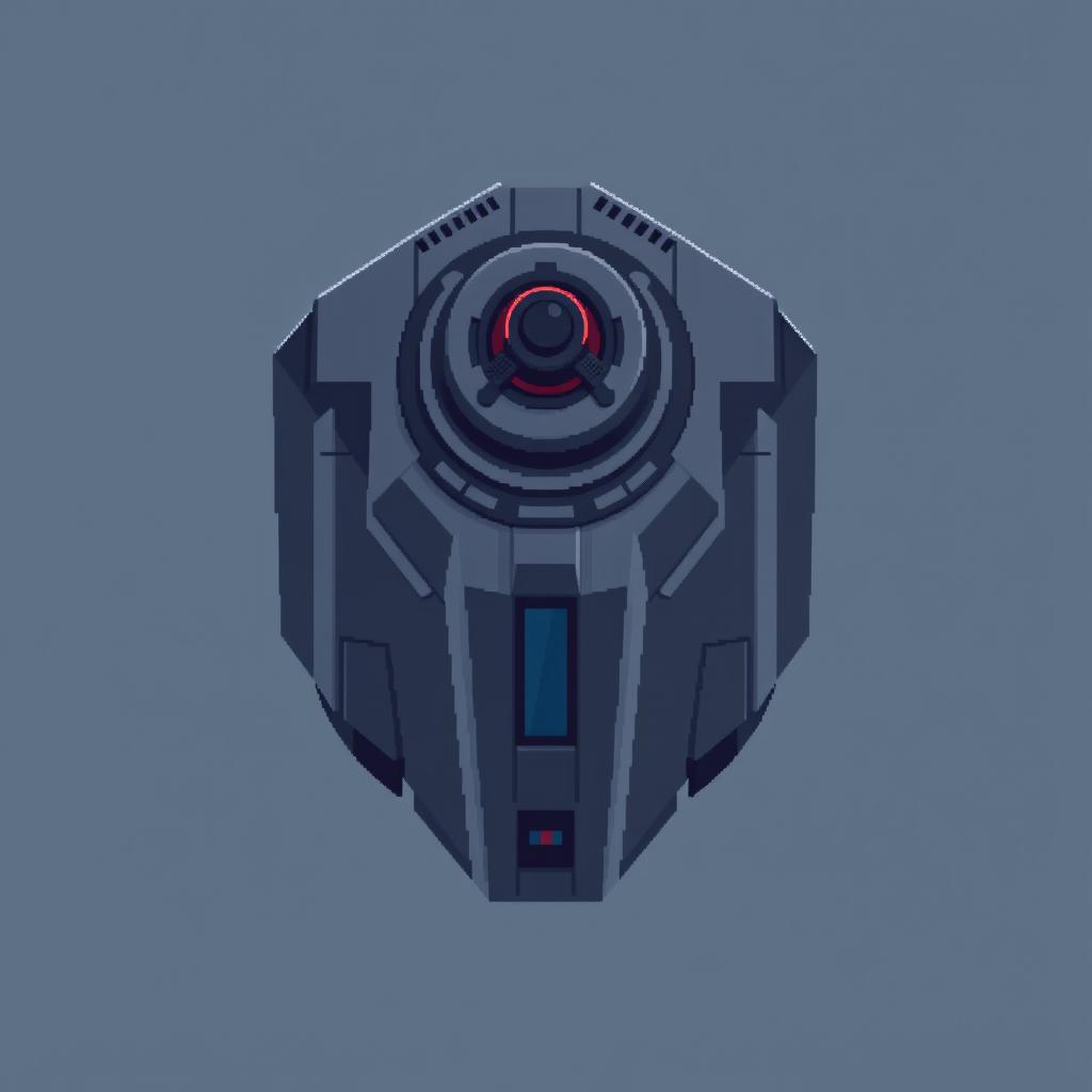 A top-down view of a laser turret designed in minimalistic pixel art style