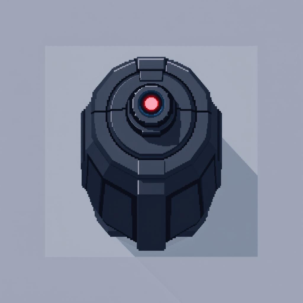 A top-down view of a laser turret designed in minimalistic pixel art style