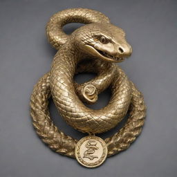 A robust and dynamic snake depicted as an athlete, it's scales glossed with sports emblem tattoos, a sweatband around its 'head', and draped in a miniature gold medal.