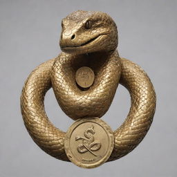 A robust and dynamic snake depicted as an athlete, it's scales glossed with sports emblem tattoos, a sweatband around its 'head', and draped in a miniature gold medal.