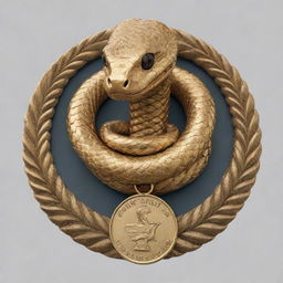 A robust and dynamic snake depicted as an athlete, it's scales glossed with sports emblem tattoos, a sweatband around its 'head', and draped in a miniature gold medal.