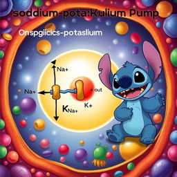 A detailed and scientifically accurate illustration of the sodium-potassium pump, showcasing the molecular structure and function