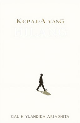 A classic minimalist novel cover design for a book titled 'KEPADA YANG HILANG', featuring a lone figure walking, cast against a simple yet evocative shadow