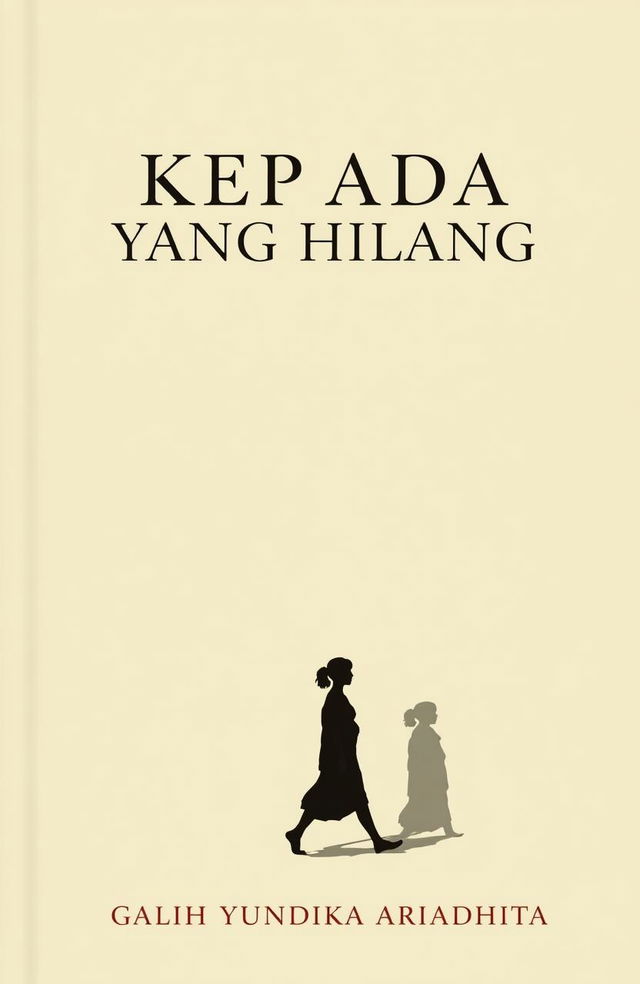 A classic minimalist novel cover design for a book titled 'KEPADA YANG HILANG', featuring a lone figure walking, cast against a simple yet evocative shadow