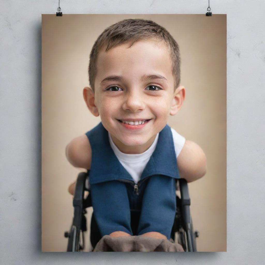 Create a captivating and inspirational poster featuring a portrait of a person with a physical disability. The poster should emphasize their bravery, resilience, and individual character.