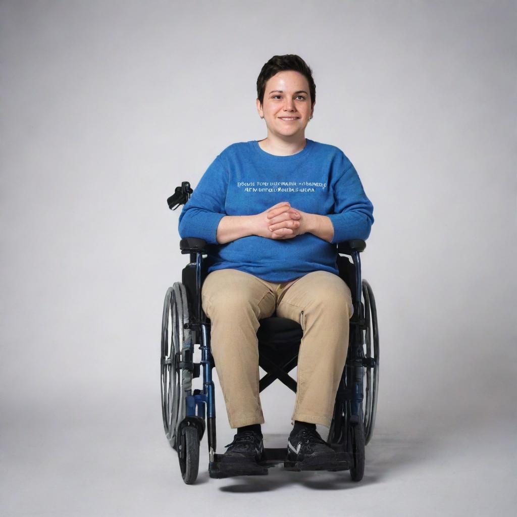 Generate an empowering poster featuring a portrait of a person with a physical disability. The image should promote strength, resilience and individuality.