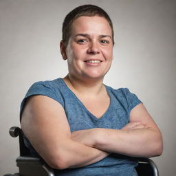 Generate an empowering poster featuring a portrait of a person with a physical disability. The image should promote strength, resilience and individuality.