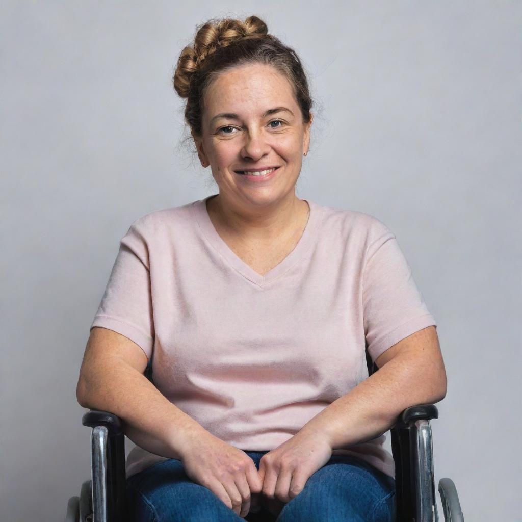 Generate an empowering poster featuring a portrait of a person with a physical disability. The image should promote strength, resilience and individuality.