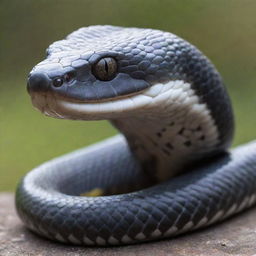 A sleek, athletic snake wearing a sweatband on its 'head', its scales glistening as it swiftly moves, exuding a sense of dynamism and determination.