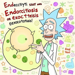 Rick from "Rick and Morty" enthusiastically explaining endocytosis and exocytosis