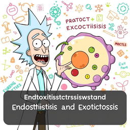 Rick from "Rick and Morty" enthusiastically explaining endocytosis and exocytosis