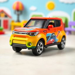 A miniature die-cast model car of a Kia Soul, designed in the style of a Matchbox toy, in 1:64 scale