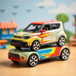 A miniature die-cast model car of a Kia Soul, designed in the style of a Matchbox toy, in 1:64 scale